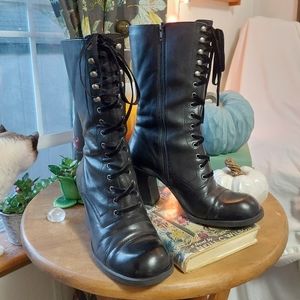 Parade black granny boots 7.5, leather, velvet laces